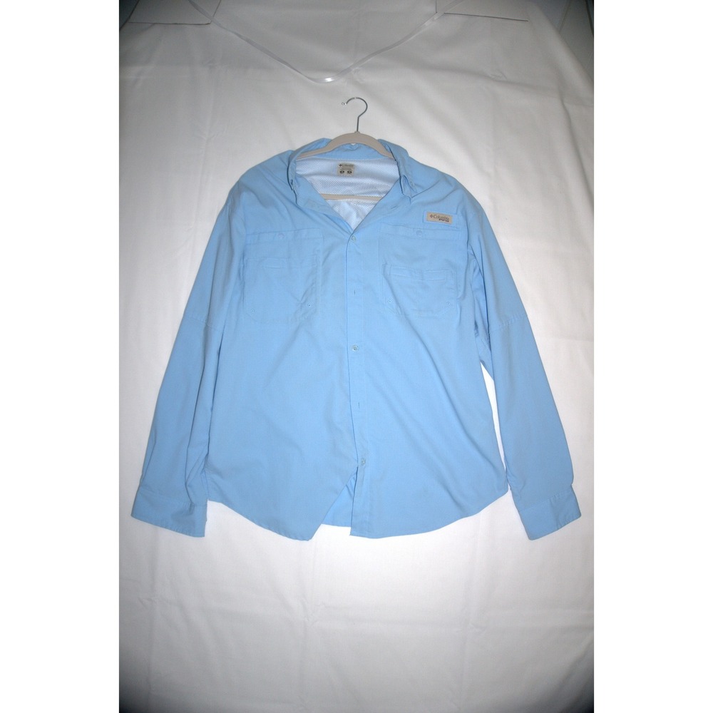 Columbia Medium Blue PFG Long Sleeve Fishing Shirt Vent Back